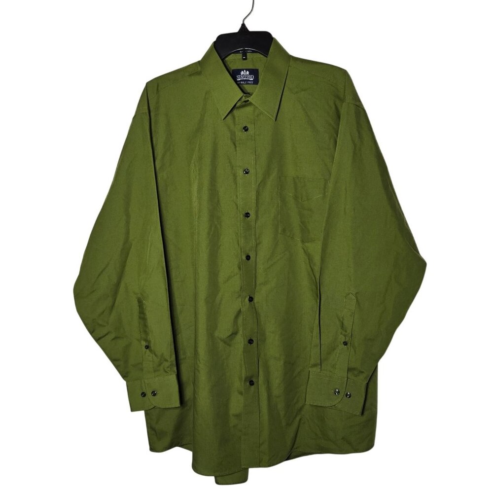 Stafford Mens Green Wrinkle Free Broadcloth Long Sleeve Shirt Size 17.5 34/35